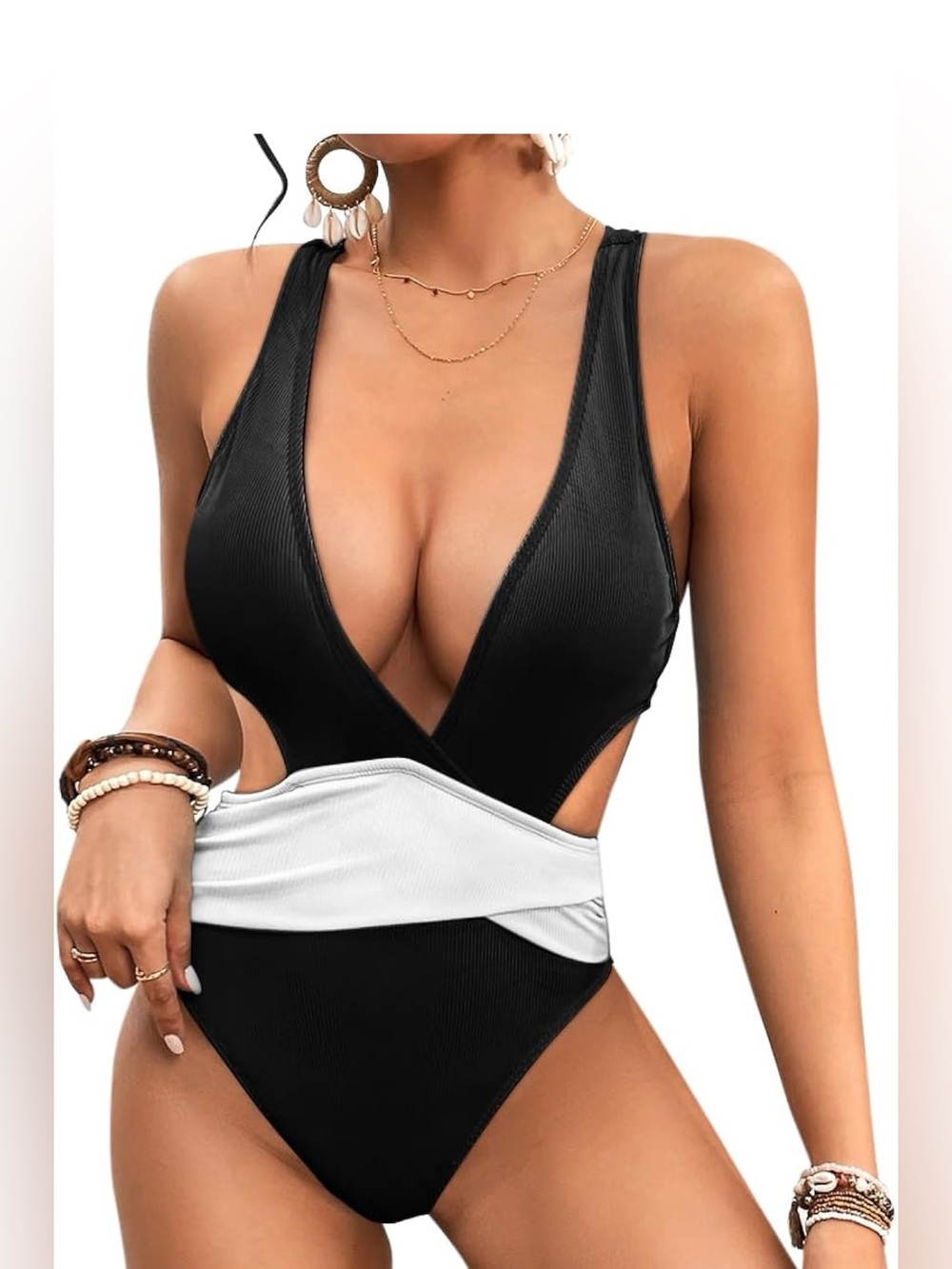 Women's One Piece Cut Out Sexy Deep V Neck Cross Back Ruched Halter Swimsuit